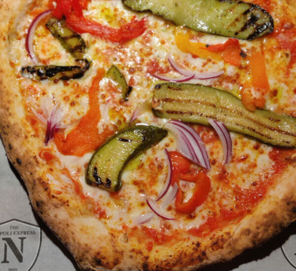 <strong> Vegetarian: </strong> Roasted Peppers, Courgettes, Red Onion, Garlic
